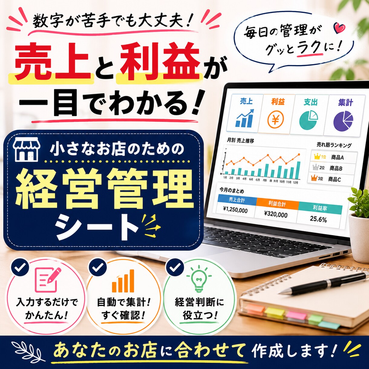 小さなお店専用！売上利益の見えるシートを作成します 毎日の入力だけで、売上・利益の見える化人気商品が一目でわかる イメージ4