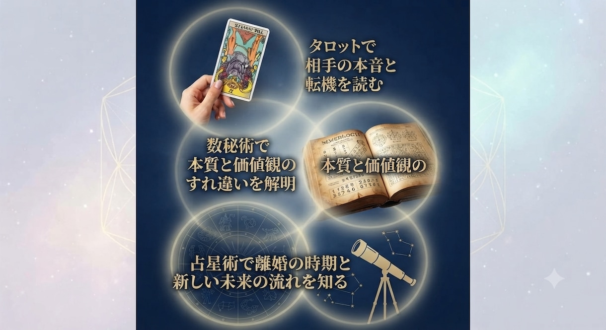 離婚占い鑑定 ―後悔しない選択への道―へ導きます タロット×数秘術×占星術で導く、離婚の真実 イメージ3