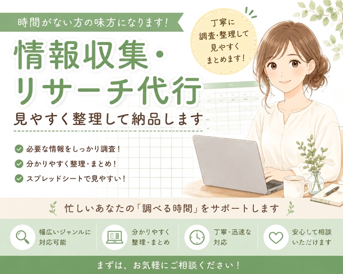 情報収集・リサーチ代行します 忙しい個人事業主様の情報整理サポート イメージ1