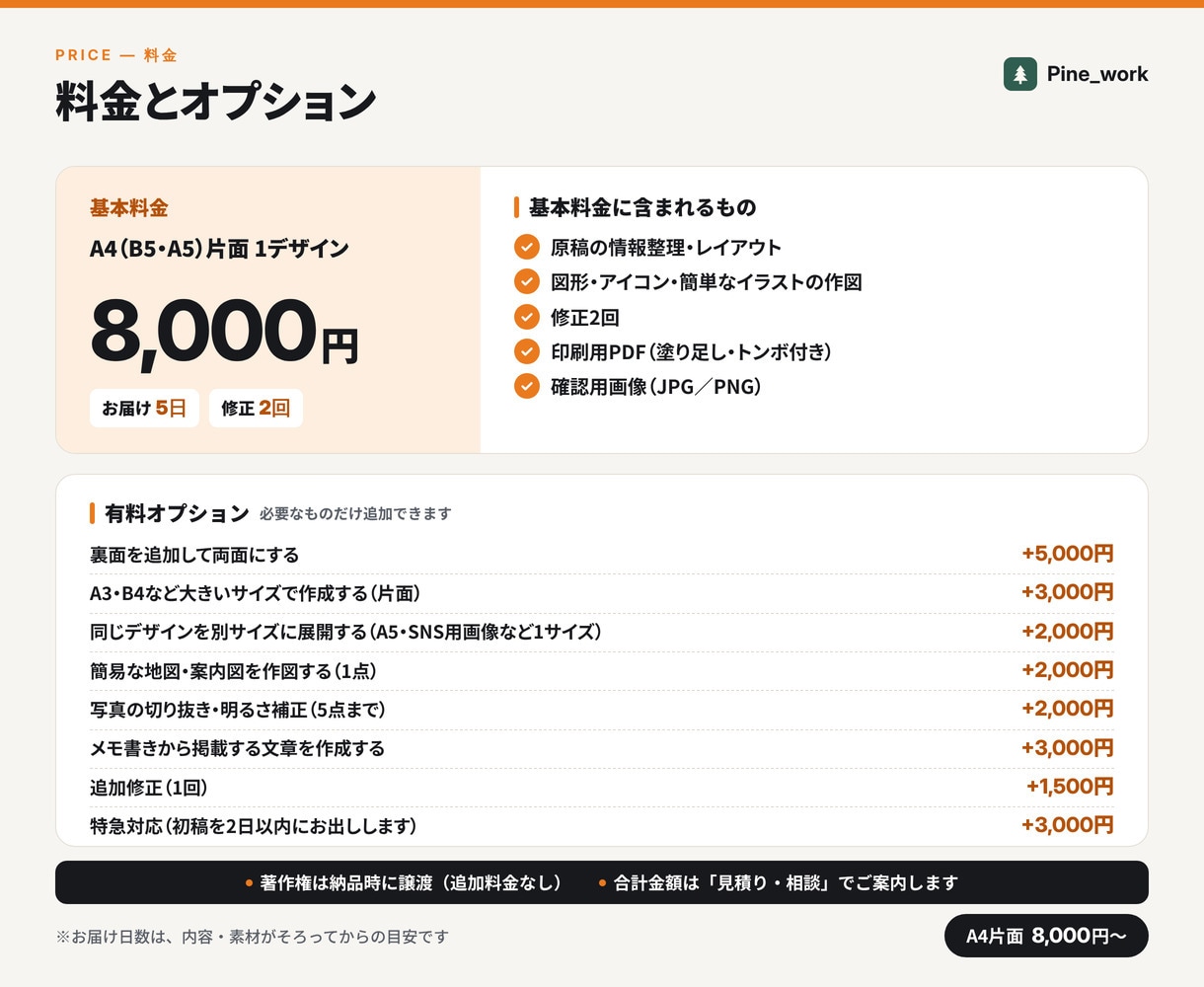 チラシ・フライヤーを伝わる構成でデザインします A4片面から。印刷用PDF（塗り足し付き）で納品 イメージ4