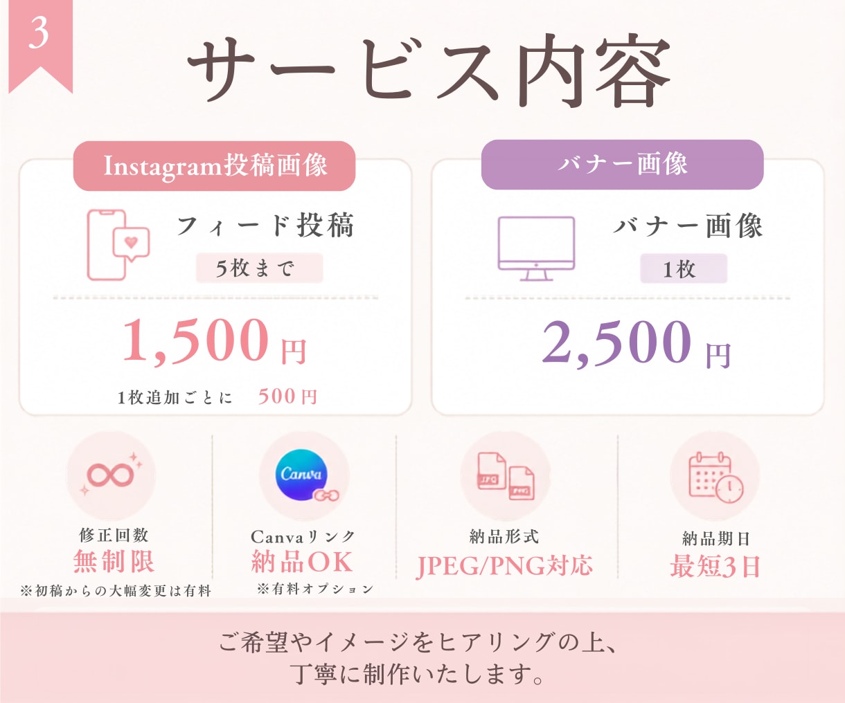 世界観が伝わるインスタ投稿/バナー画像作成します 方向性に迷っている方へ、ターゲットに届くデザインを設計します イメージ3