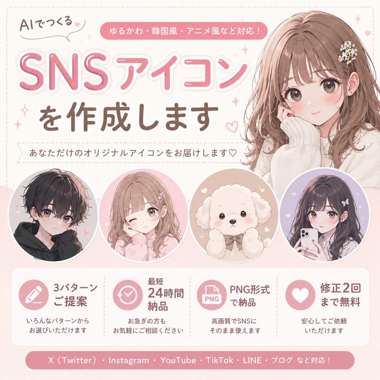 ゆるふわsnsアイコンを作成します snsで使えるかわいいアイコンを作成します イメージ1