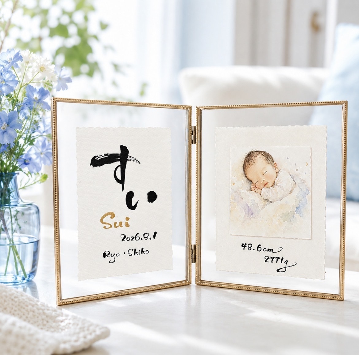 写真を飾れる♡見開き命名書を書きます インテリアになじむ、優しい命名書 イメージ6