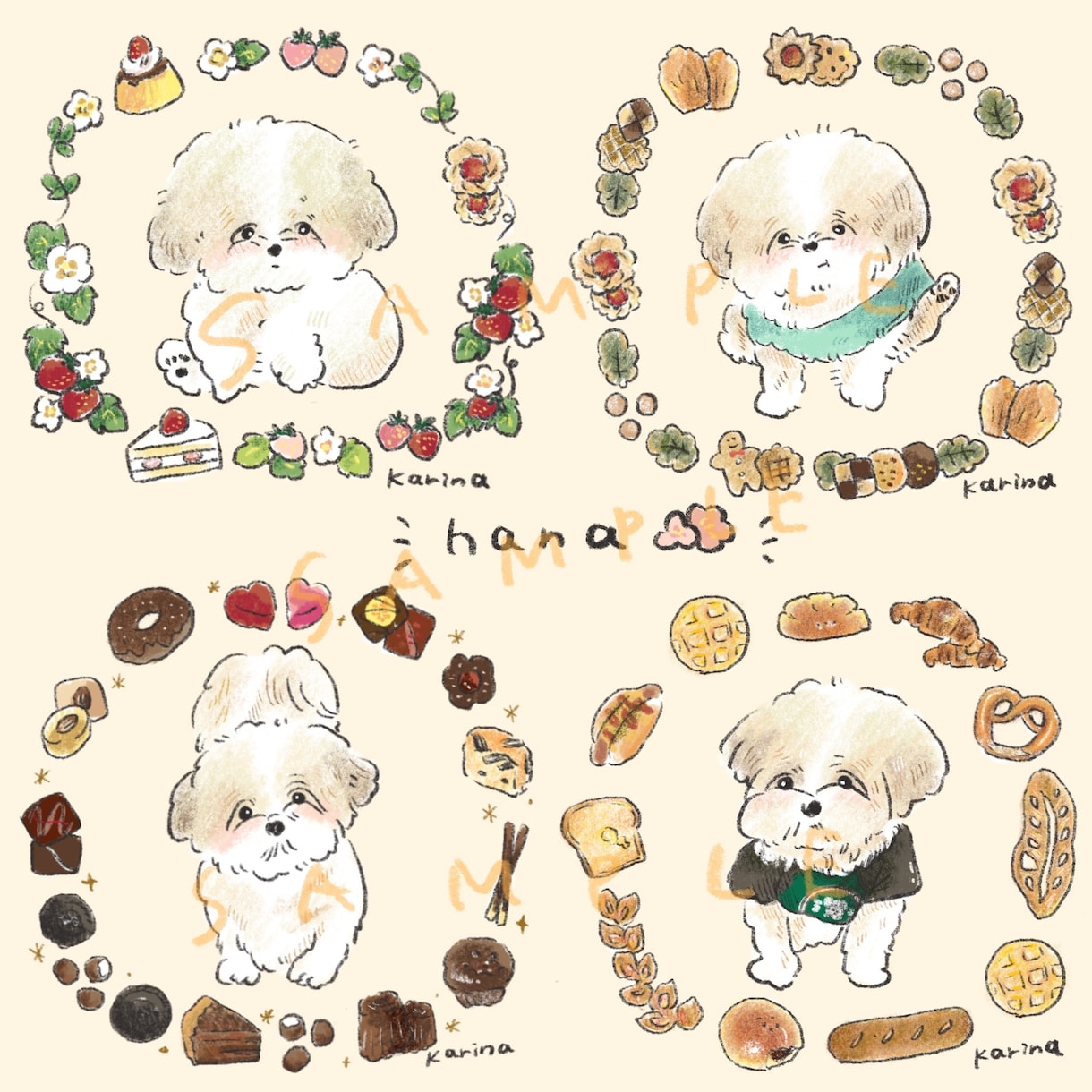 お犬さんとお花、食べ物を描きます アイコンにも！お花（食べ物）とペットのイラストを作成します イメージ5