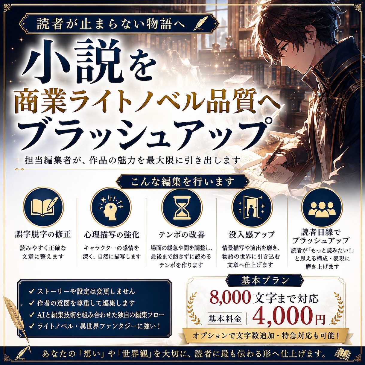 小説を商業品質へブラッシュアップします 作者らしさを残し、読者体験を最大化 イメージ1