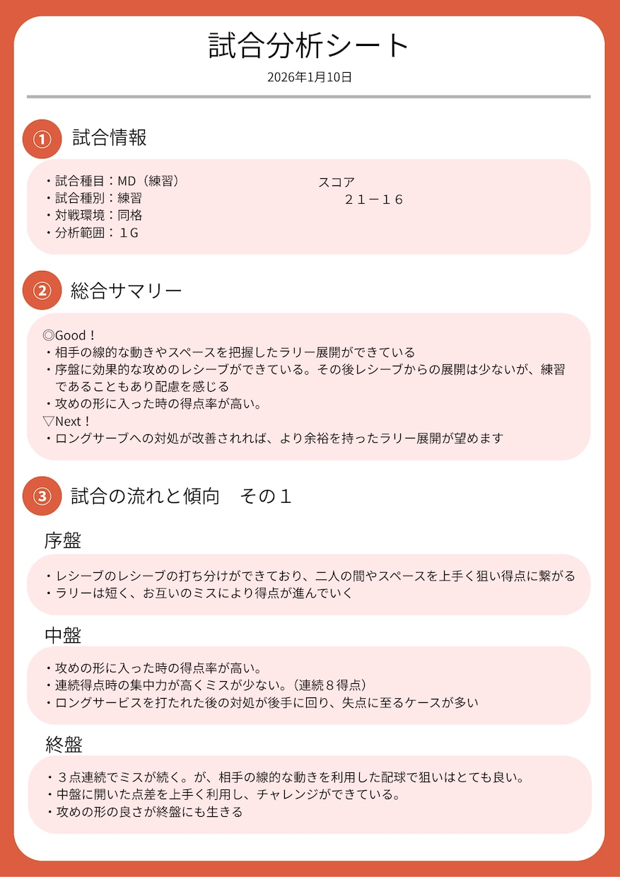 バドミントン中級者向け|ビデオ通話で試合分析します レポート+その場で質問・相談まで、次の練習にすぐ活かせます イメージ2