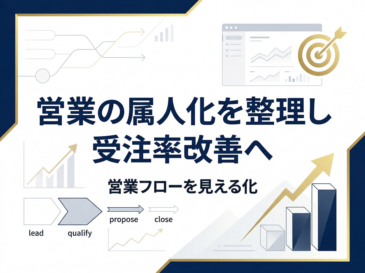 営業の属人化を整理し受注率改善策を作ります 営業プロセスを見える化し、詰まりを改善します イメージ1