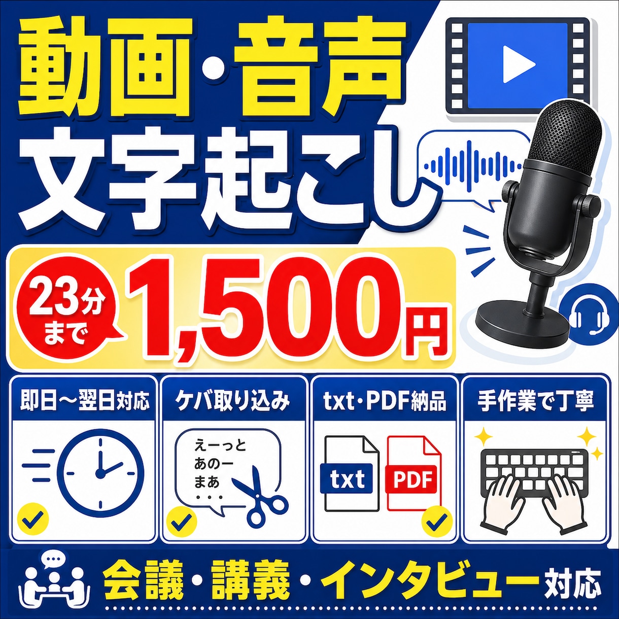 動画•音声の文字起こしを1分65円で代行します 手作業で丁寧に聞き取り入力します イメージ1