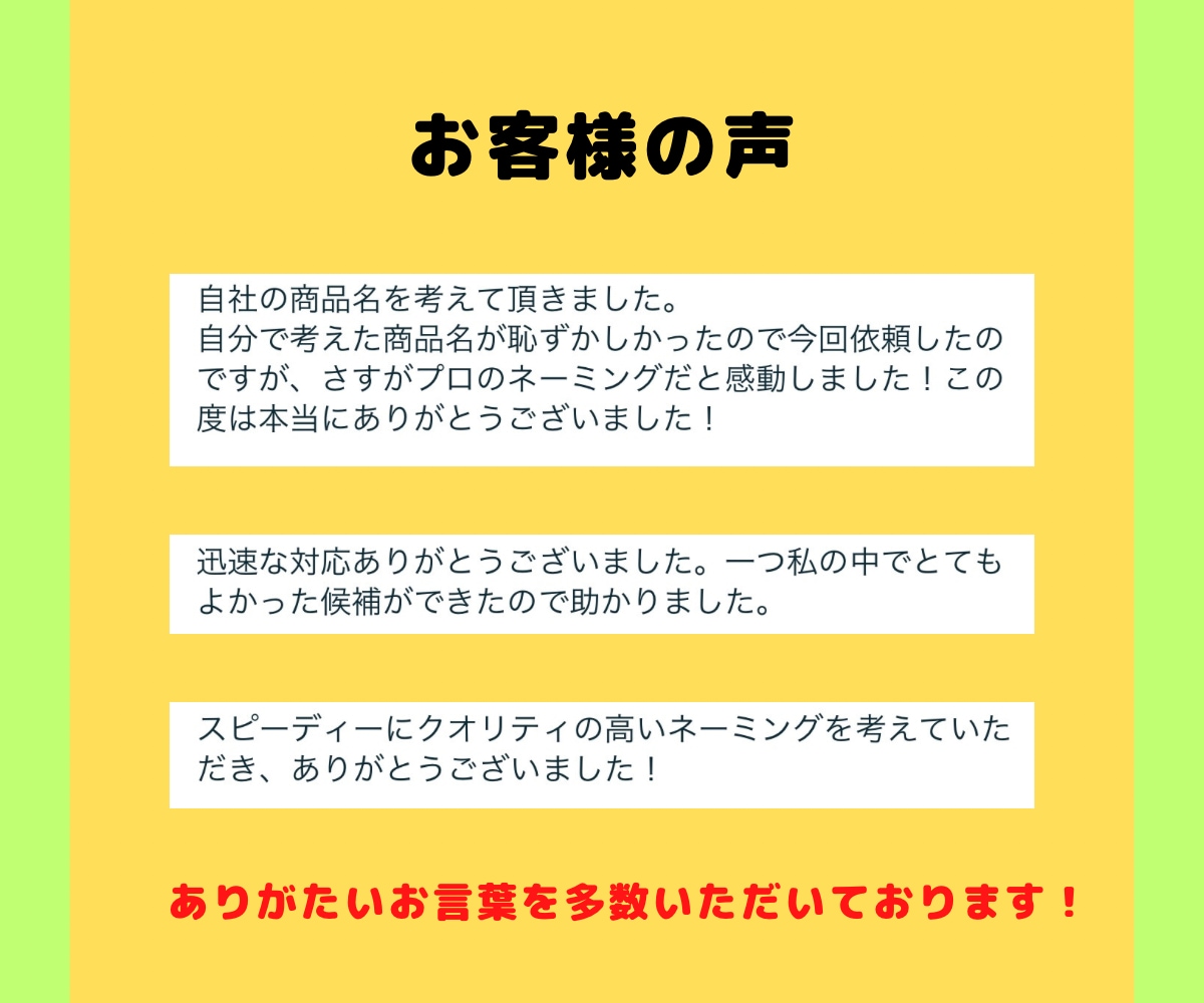 プロが即日納品でネーミングを15案ご提案します 実績多数！迅速即日！ネーミングアイデアを短納期でお届け！ イメージ3