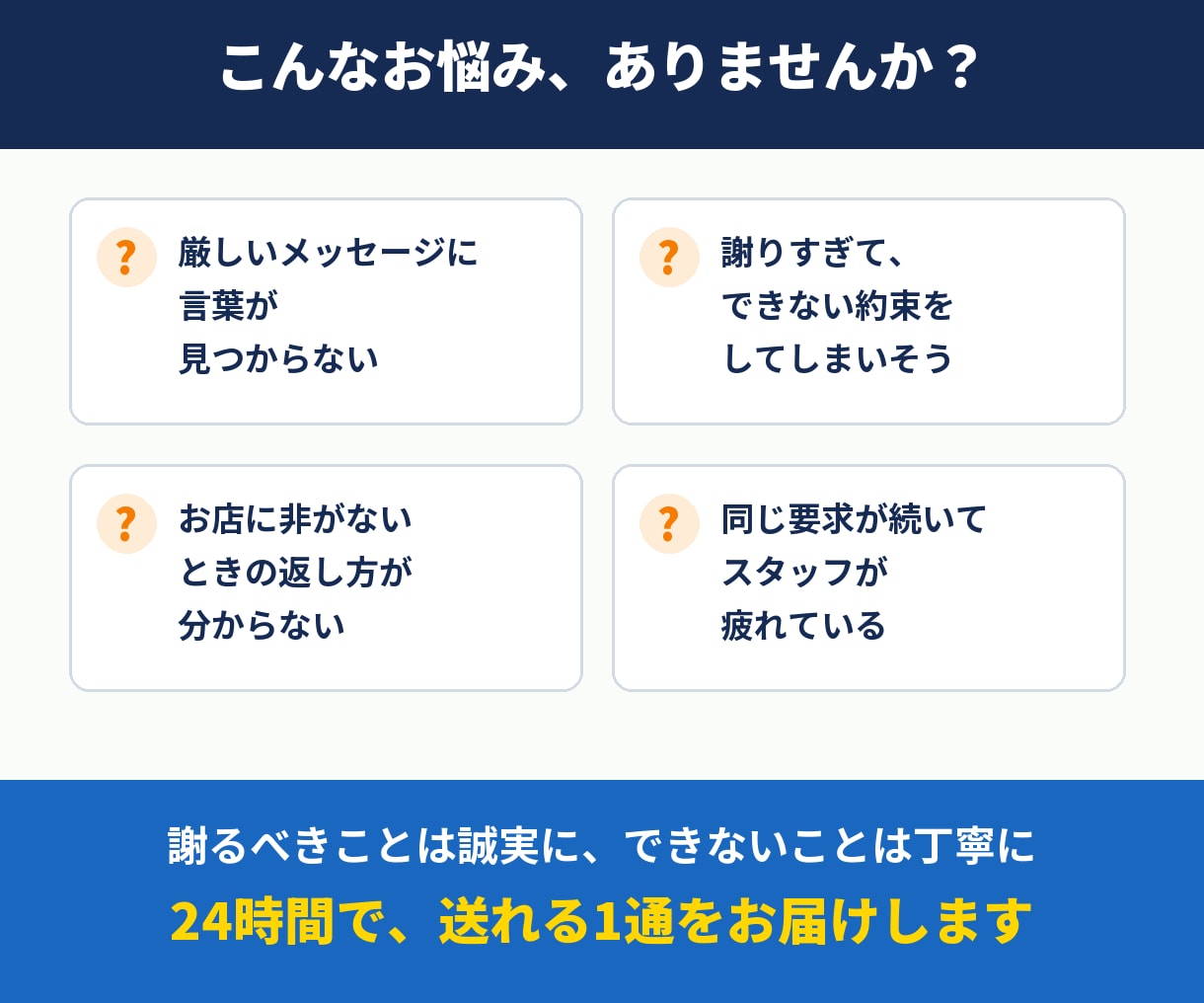 お客様へのお詫び・クレーム返信を24時間で作ります LINE・メール・DMに貼るだけ。返事が来たら2通目まで イメージ2