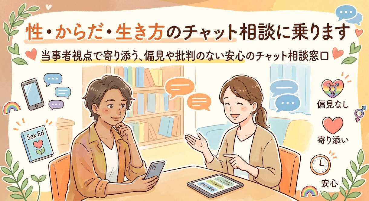 性・からだ・生き方のチャット相談に乗ります 当事者視点で寄り添う、偏見や批判のない安心のチャット相談窓口 イメージ1
