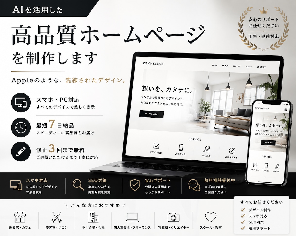 オシャレなHPWordPressHTML対応します 集客に繋がる、シンプルなデザイン イメージ1