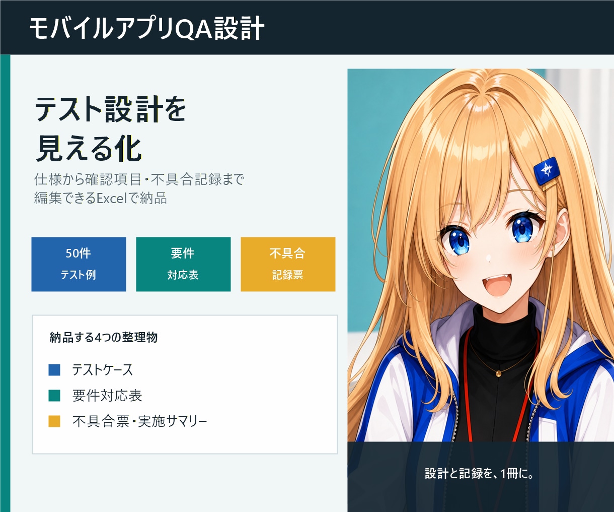 アプリのテスト設計をExcelで整理します 要件対応・不具合票・自動集計まで一式納品 イメージ1