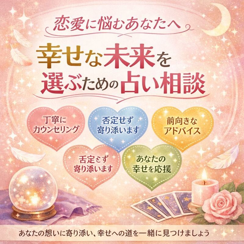 幸せな恋愛の叶え方、アドバイスします 恋愛に悩むあなたへ｜幸せな未来を関係へ導く占い相談 イメージ1