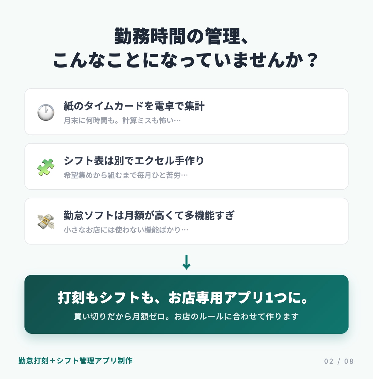 勤怠打刻＋シフト管理のアプリを制作します タイムカードとシフト表を、スマホひとつに イメージ2