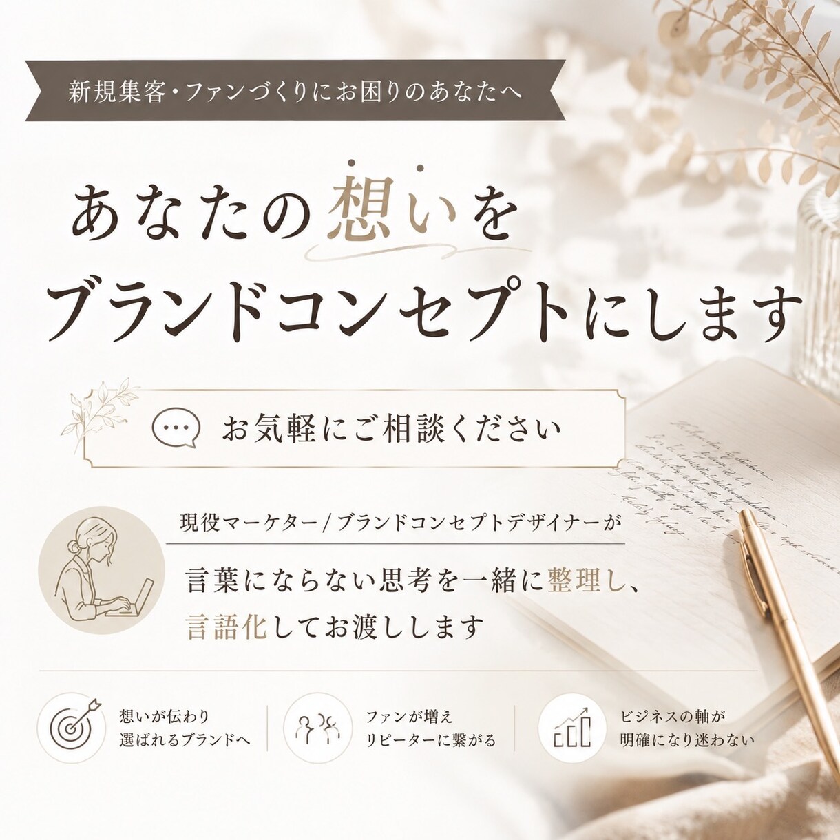 あなたの想いをブランドコンセプトにします 現役マーケターのファンを惹きつけるブランドコンセプト設計 イメージ1