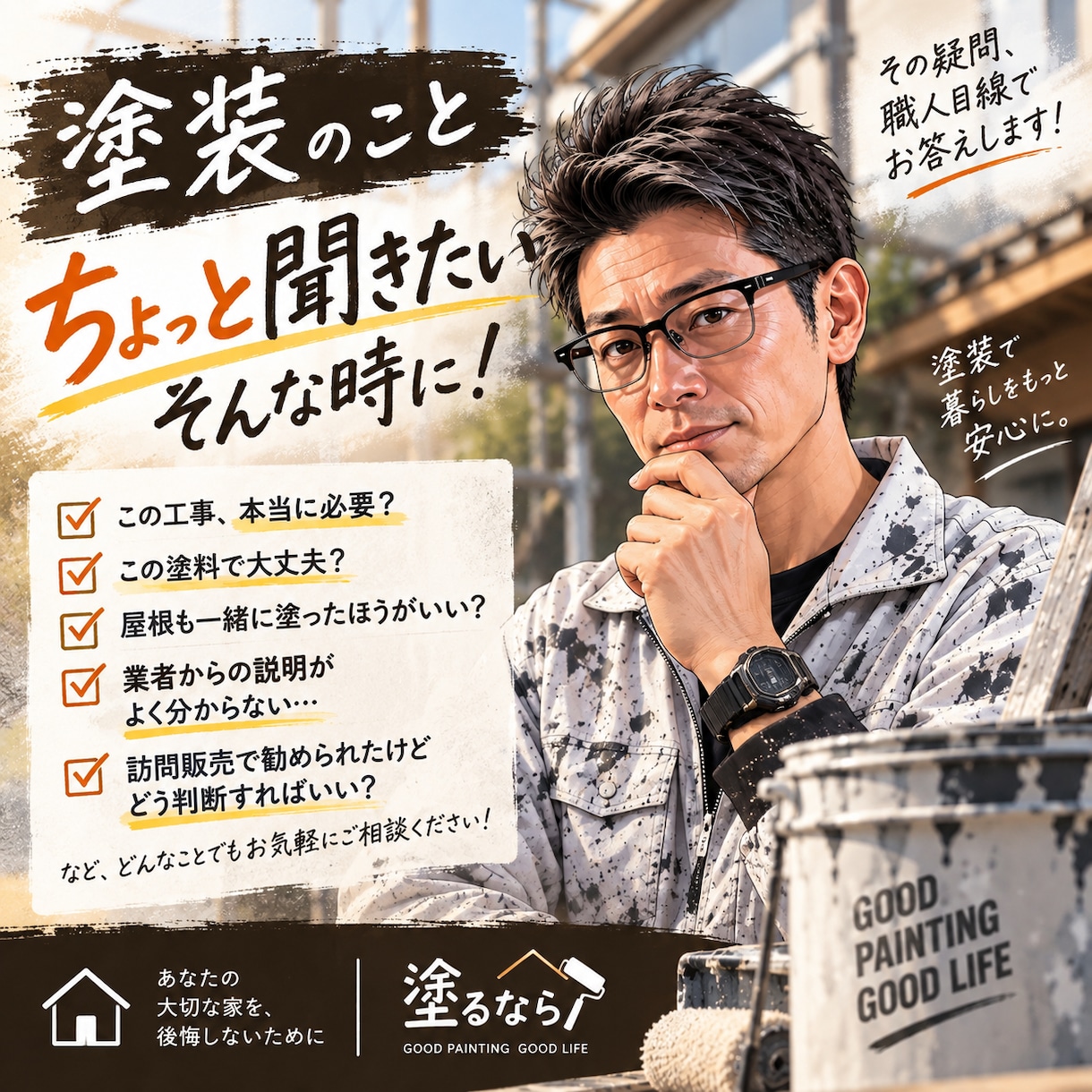 塗装の疑問や不安を現役職人が分かりやすく解決します 塗装について気になっていることを、まとめて相談できるサービス イメージ1