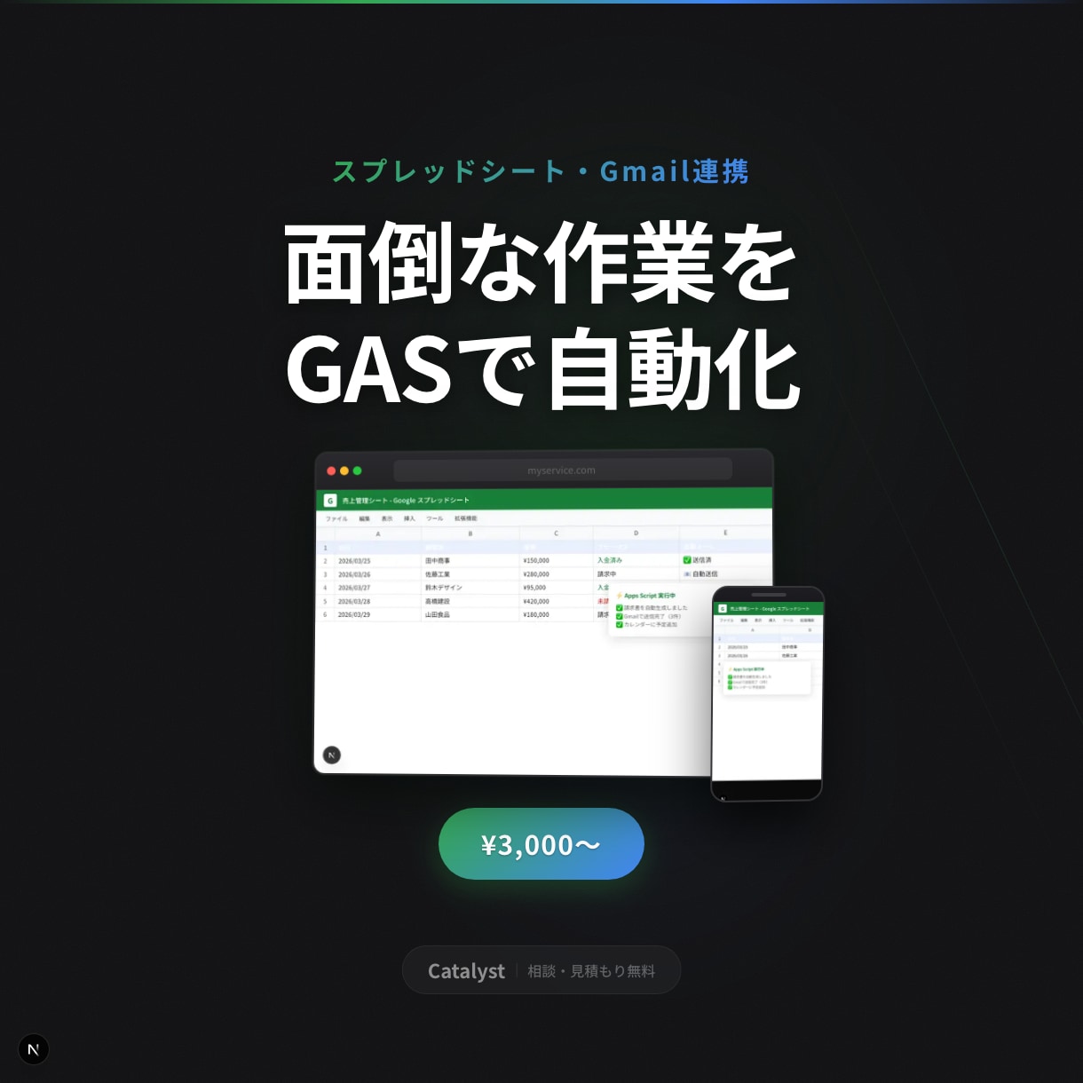 スプレッドシートの作業をGASで自動化します 毎日の手作業をボタンひとつで完了 イメージ1