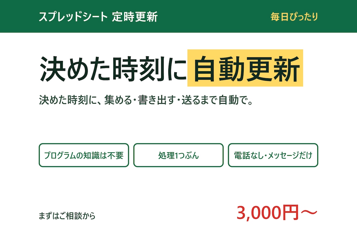 毎日決まった時間にシートを自動で更新します 朝起きたら集計が終わっている状態にします イメージ1
