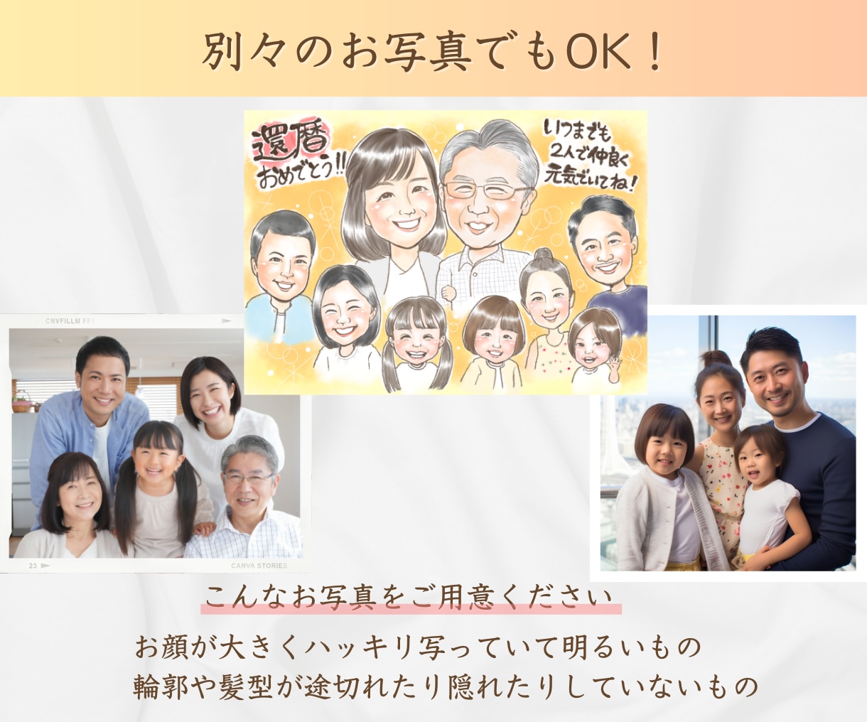 大人数•印刷可☆初依頼◎「家族の絆」お描きします 還暦や米寿、結婚記念日、退職祝いに感謝を届ける一枚 イメージ2