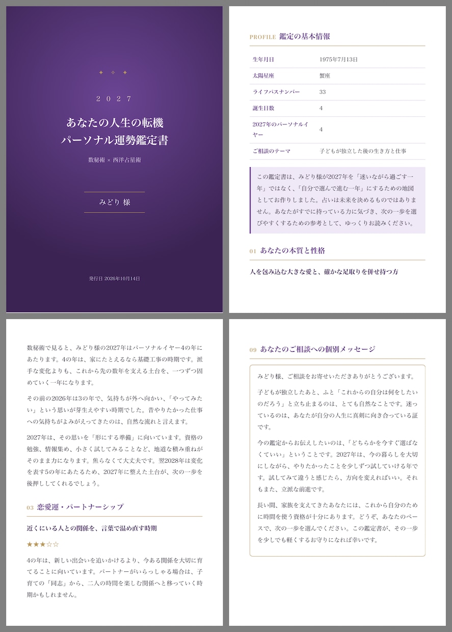2027年の運勢と人生の転機を鑑定書でお届けします 数秘術×西洋占星術｜PDF約10ページ・個別メッセージ付 イメージ2