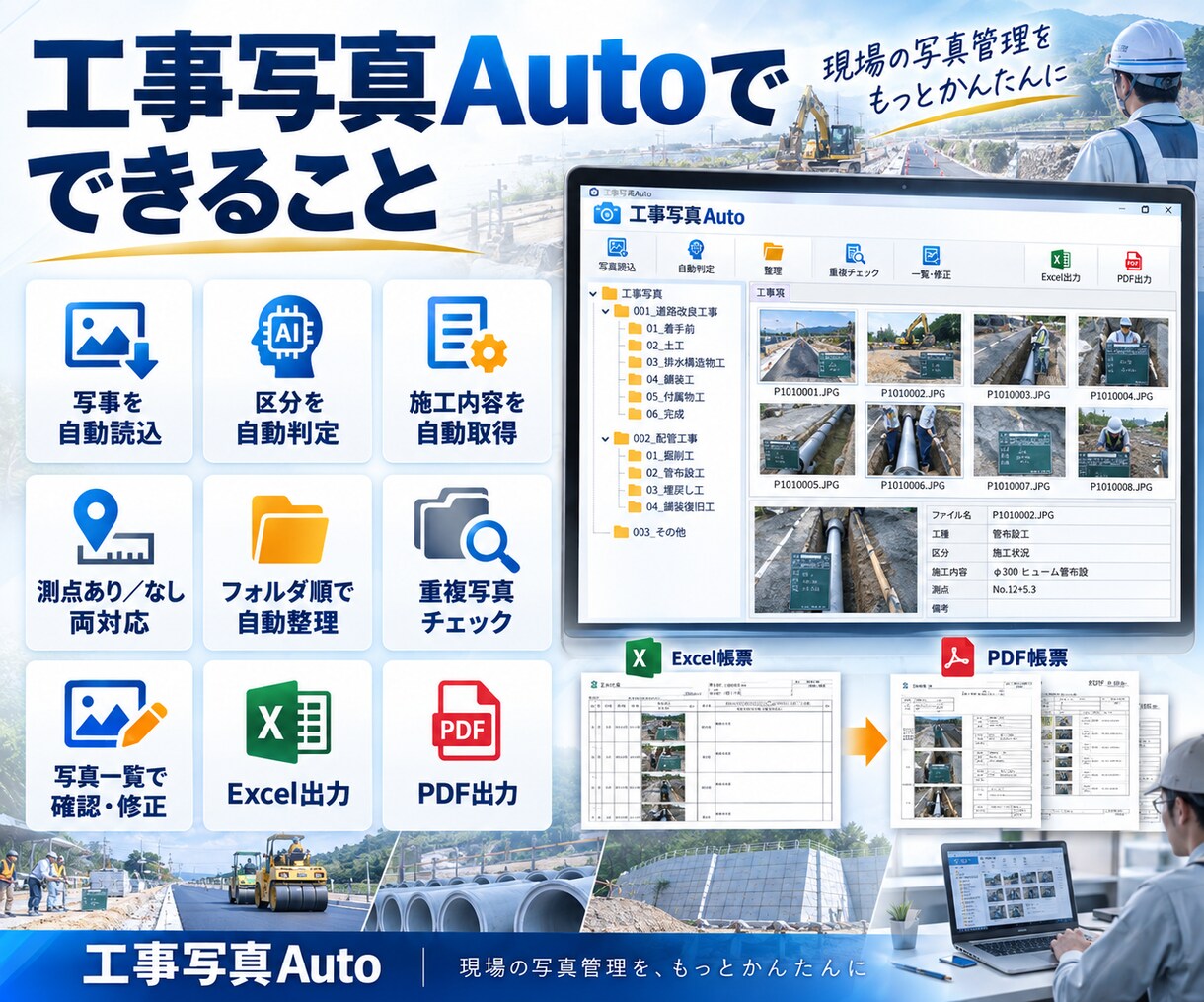 仕事省力化！工事写真を自動整理・写真帳に出力します フォルダに写真を入れるだけ。写真帳作成を大幅時短 イメージ4