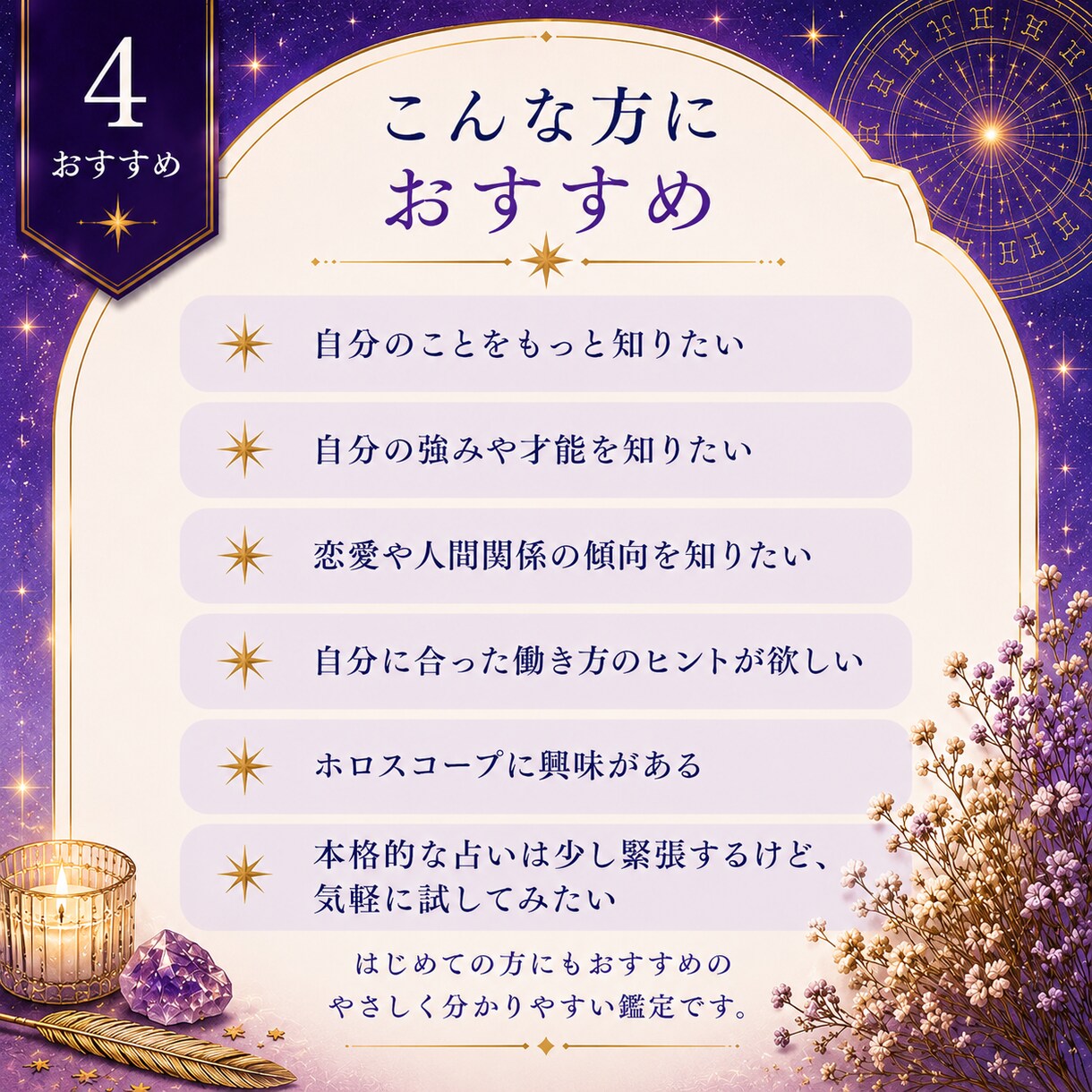 星から「あなただけの取扱説明書」を作ります 本質・才能・恋愛・仕事をホロスコープで読み解きます イメージ4