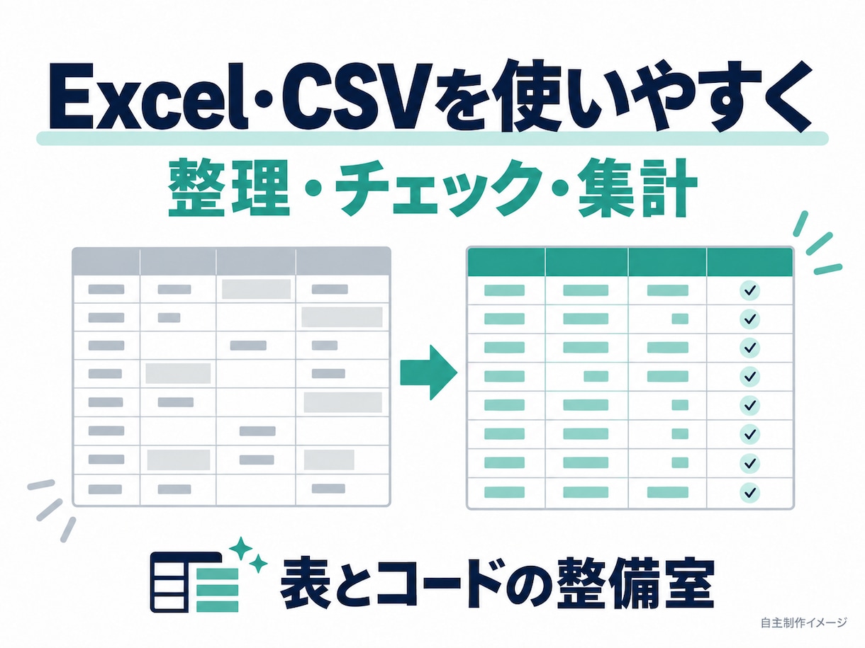 Excel・CSVの表記と形式を整えます 1ファイルの小さな整形を、通話なしで承ります イメージ1