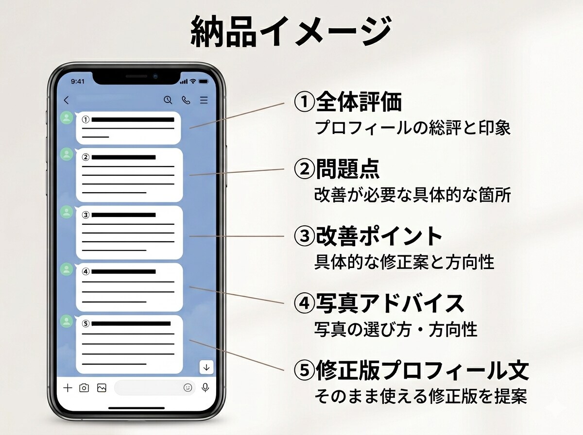 マッチしない人向けにアプリプロフィールを添削します マッチしない原因を整理し、具体的に添削します！ イメージ4