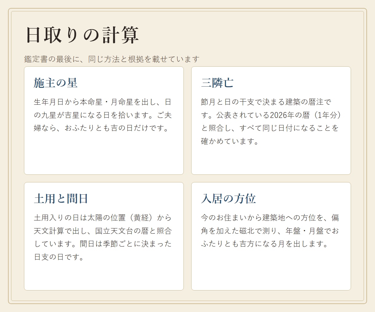 新築の地鎮祭・着工・上棟・入居の日取りを選びます 三隣亡・土用を外し、施主の星に合う日を行事ごとに イメージ6