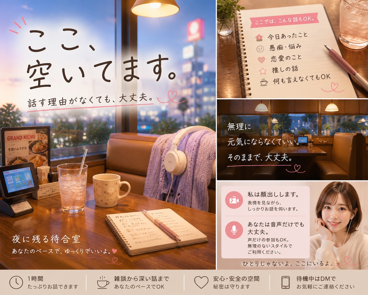 誰かと話したい時、ゆっくりお話を聞きます 話すだけでも大丈夫。否定せず、ゆっくり聞きます イメージ1