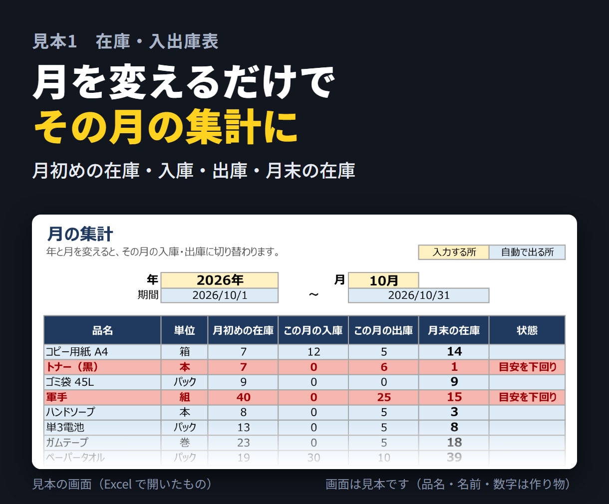 在庫・日報・点検の管理表をExcelで作ります 入れるだけで集計まで自動。迷わず使える表にします イメージ4