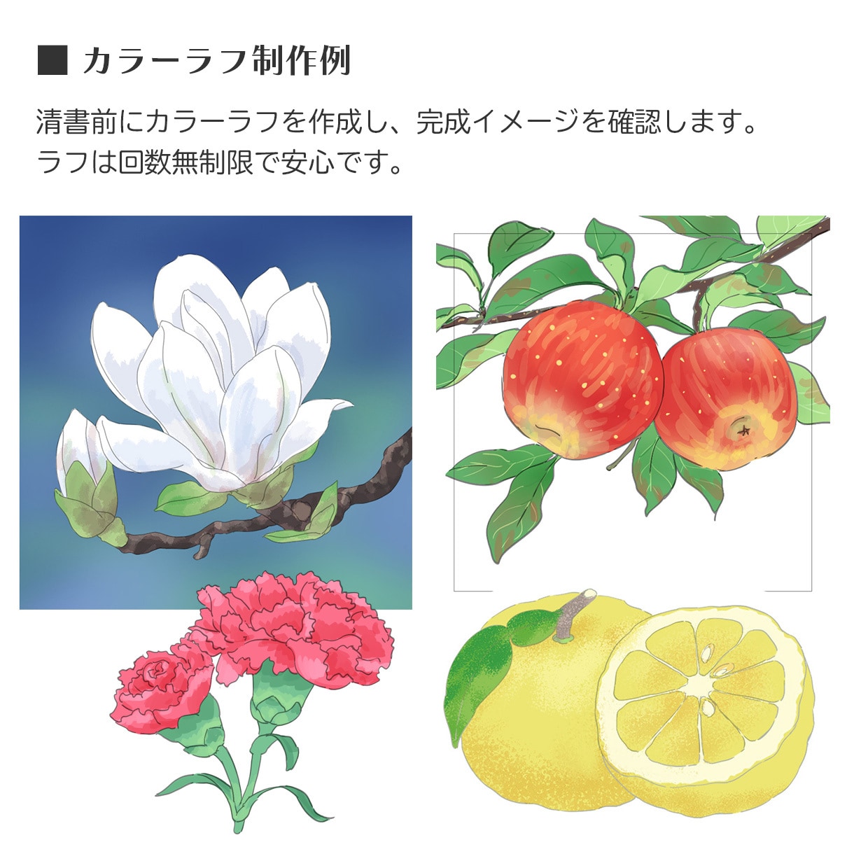 商用◎手描き水彩で心惹かれる花のイラストを描きます カラーラフ修正無制限、ヒアリングが得意です。構図から提案も可 イメージ4