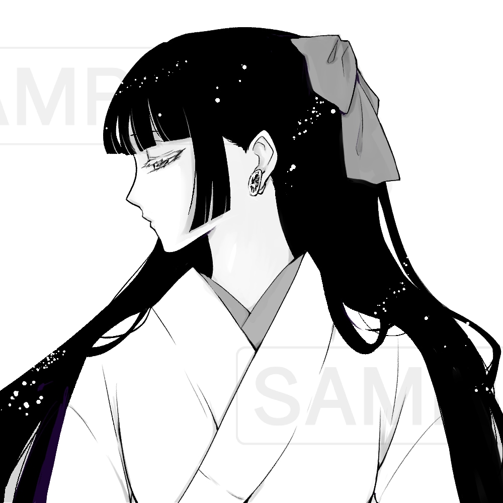 アイコンのモノクロ カラーイラスト描きます モノクロをメインの和風・ファンタジー系の女の子イラスト イメージ1