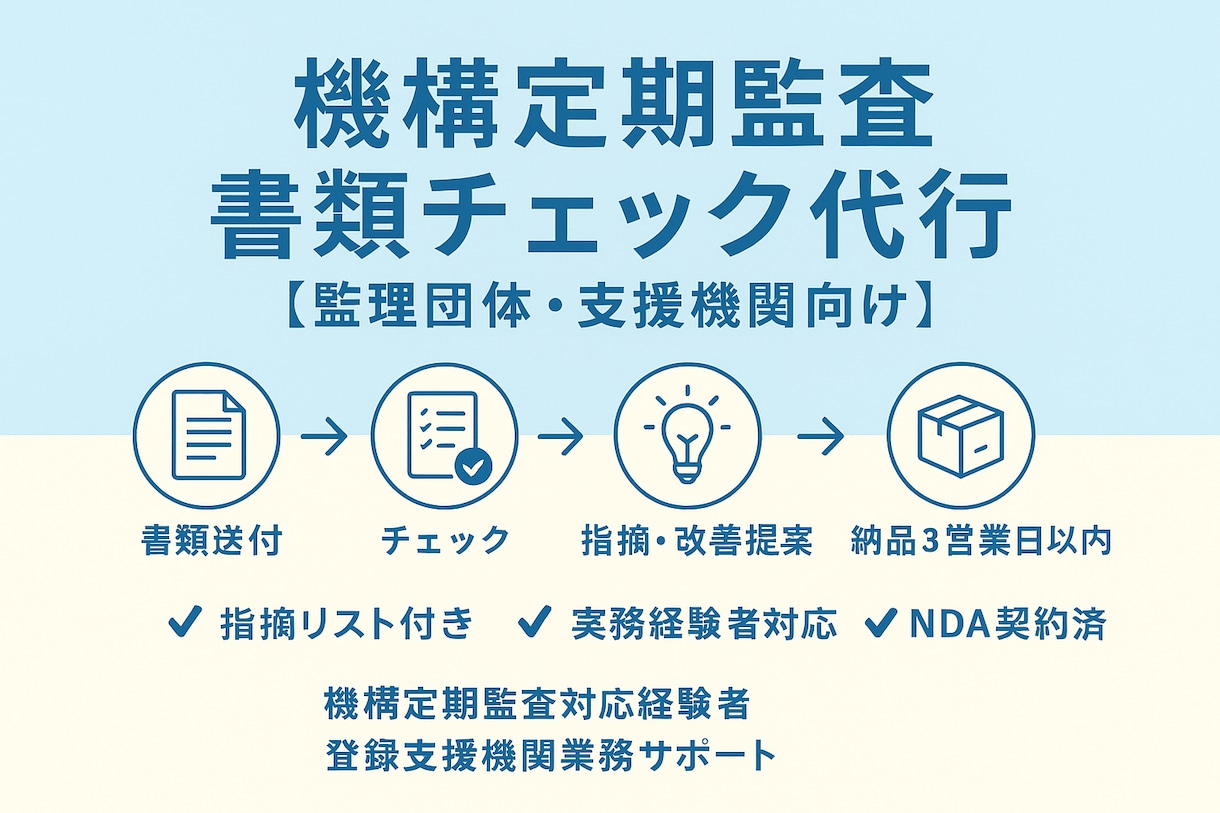 機構定期監査 書類チェック＆改善提案します 監理団体・支援機関向け実務サポート イメージ1