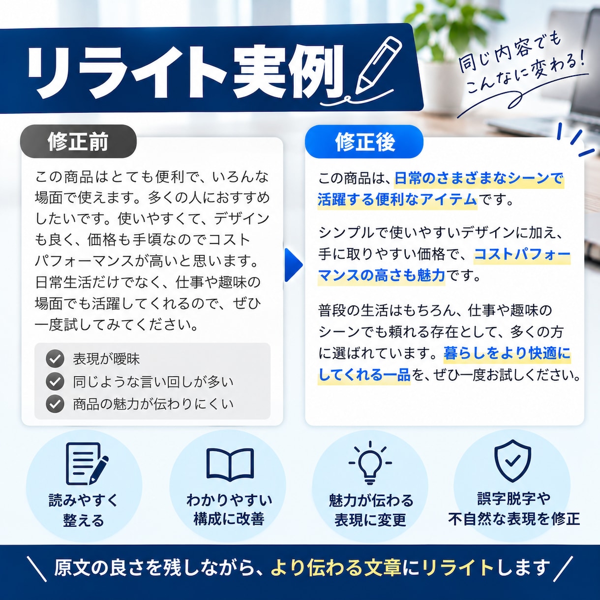 ブログ・noteの文章を自然で読みやすく整えます AIと人の目で、伝わる文章に丁寧に整えます イメージ2