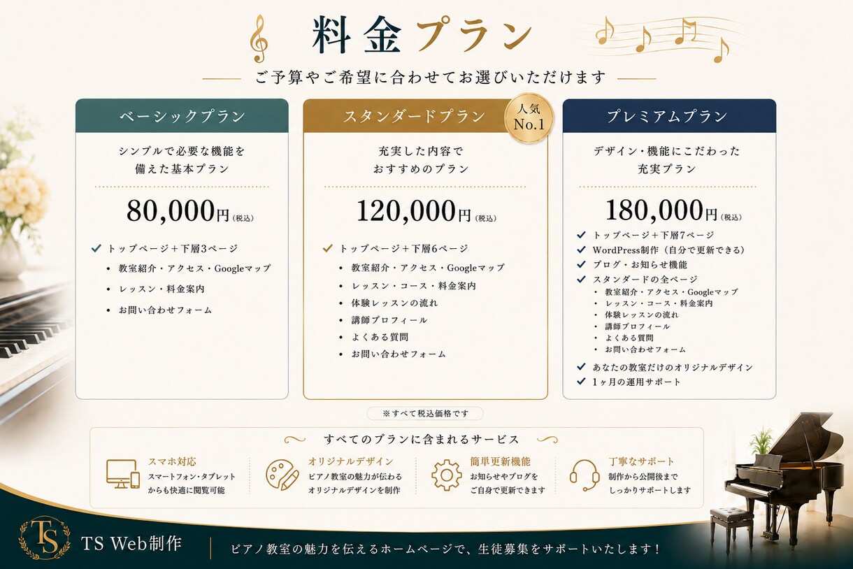 ピアノ教室専門｜体験申込につながるHP作ります 教室の雰囲気が伝わり体験申込につながるHPに イメージ6