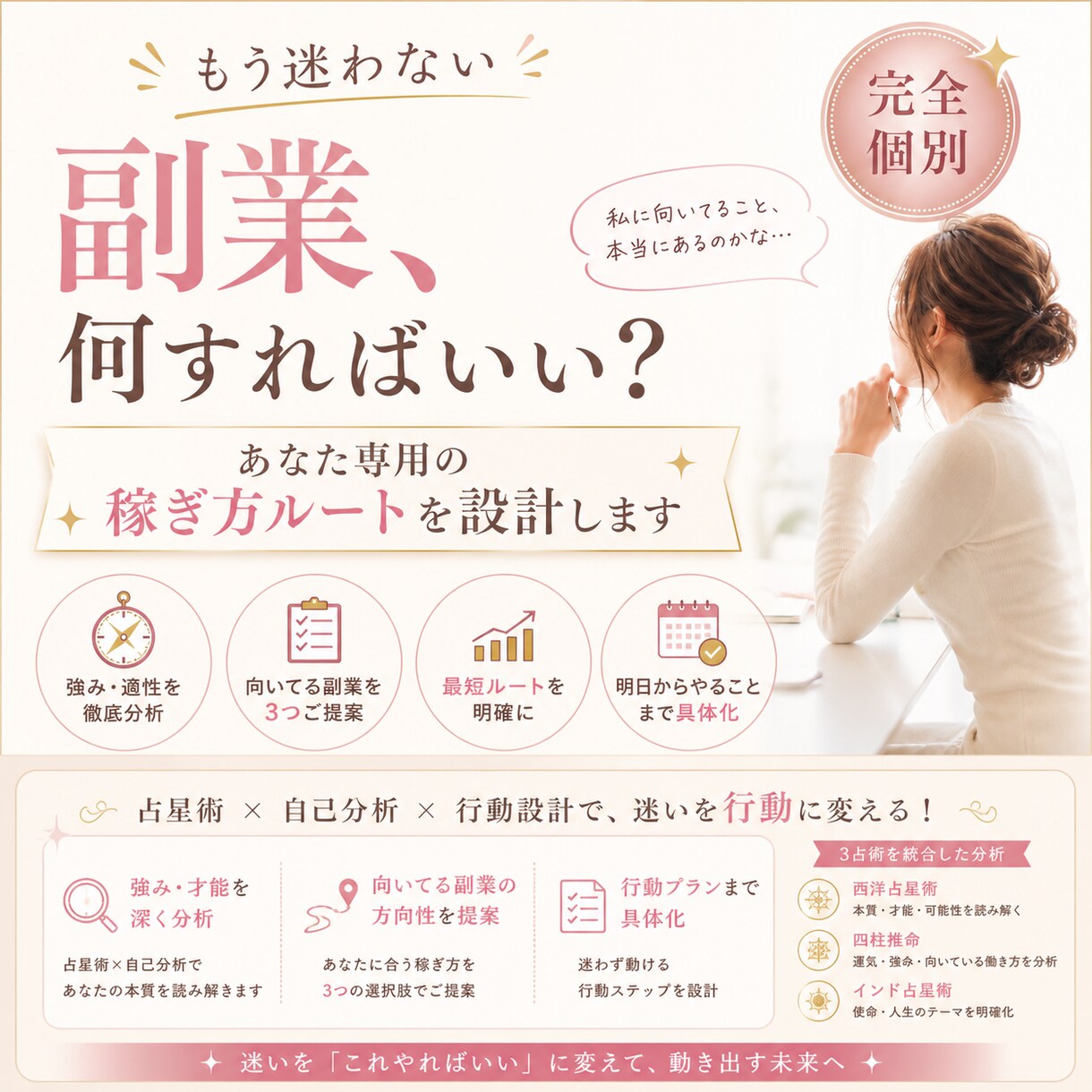 副業迷子のあなたへ｜何すればいいかを明確にします 3占術統合×動ける設計図を作成 イメージ1