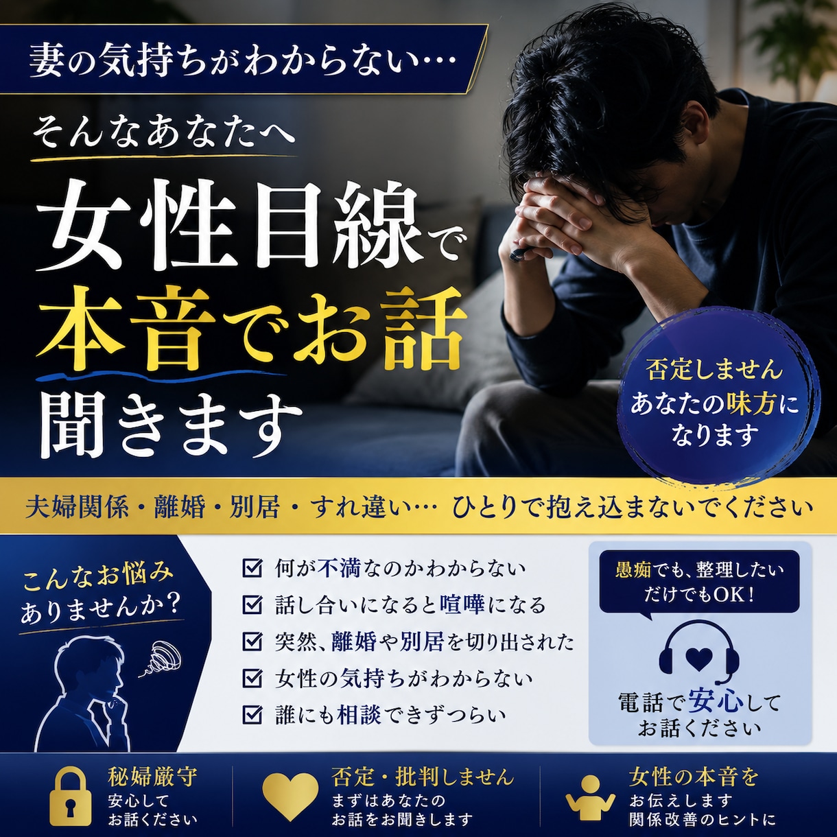 女性との関係に悩む男性へ‼︎女性目線でお答えします 離婚危機を経験の既婚女性が本音で話を聞きます イメージ1