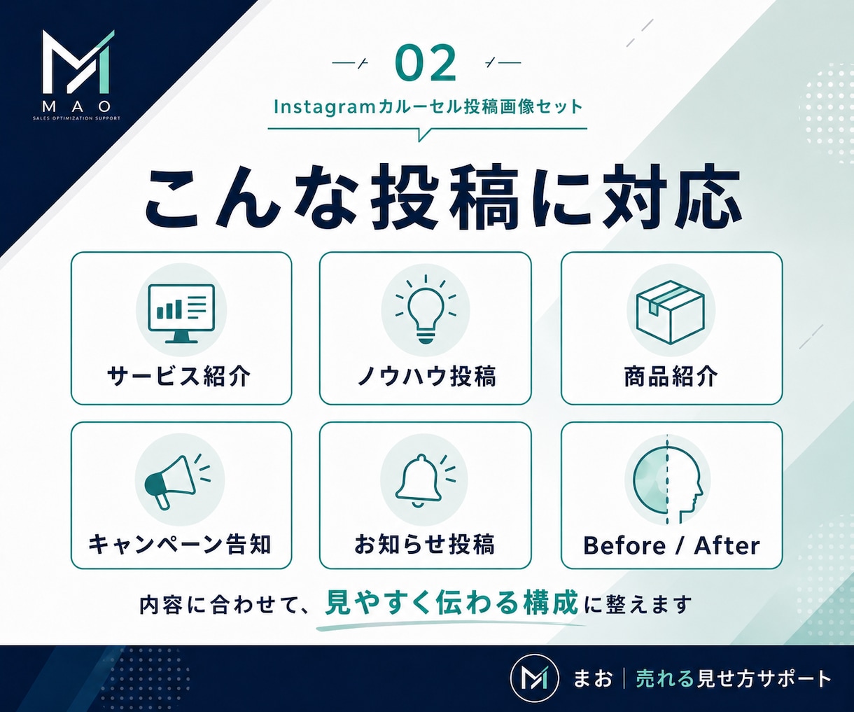 Instagramカルーセル投稿画像を制作します 訴求が伝わる複数枚投稿を見やすく整えます イメージ2
