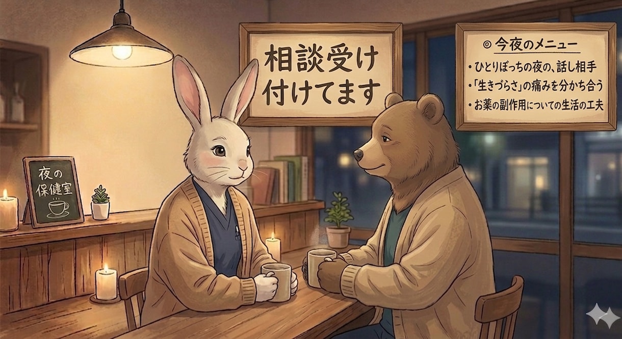あなたの夜の保健室カフェ開店します 穏やかな気持ちで1週間、伴走するチャットです¨̮⃝ イメージ1