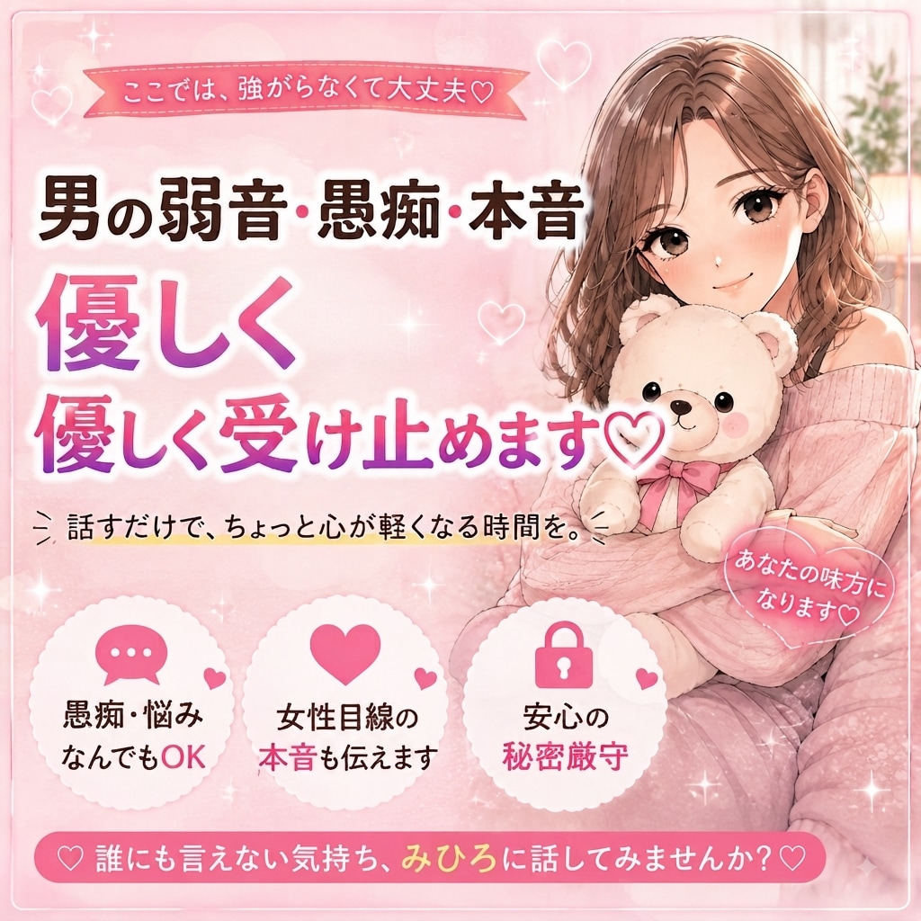 心のメンエス♡男の弱音・本音を優しく受け止めます 明日もまた頑張れるような秘密基地にようこそ♡ イメージ1