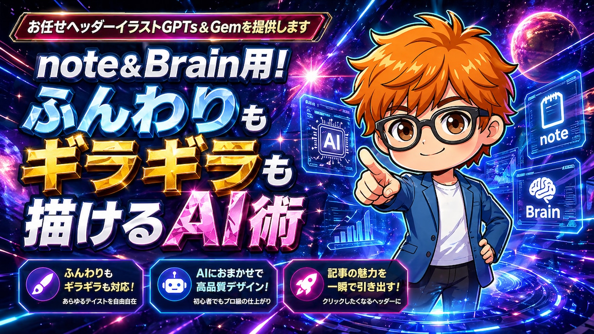 プロ級ヘッダーをAIで簡単自作！2ツール提供します note＆Brain用に！ふんわりギラギラ両方描けるAI術 イメージ9