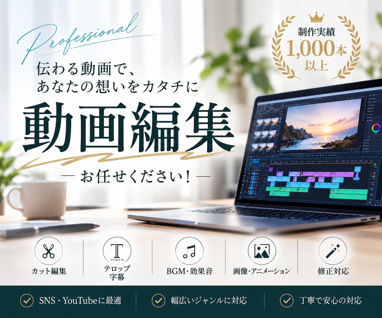 企業PR・YouTube動画等を丁寧に編集します 品質に妥協したくない方へ｜完成まで丁寧に伴走します イメージ1