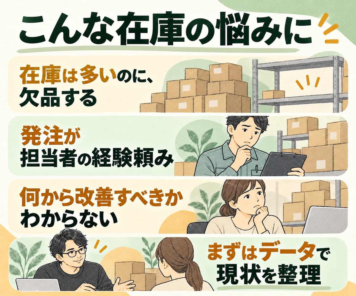 在庫データから余剰・欠品の改善余地を診断します 在庫低減余地と売り逃しの改善余地を見える化 イメージ2