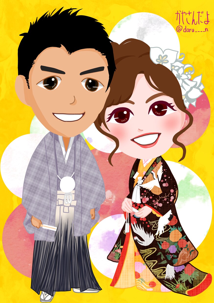 諦めたドレス･着物も絵は自由自在！似顔絵描きます 結婚式！記念！思い出に！家族や恋人との似顔絵を残しませんか？ イメージ2