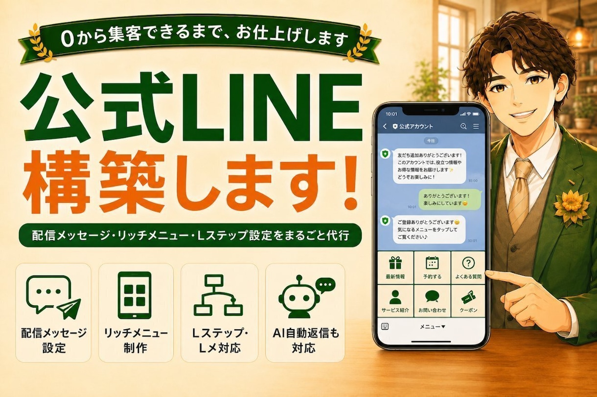 公式LINEを初期設定から集客導線まで構築します リッチメニュー・自動応答・Lステップ対応｜相談無料 イメージ1