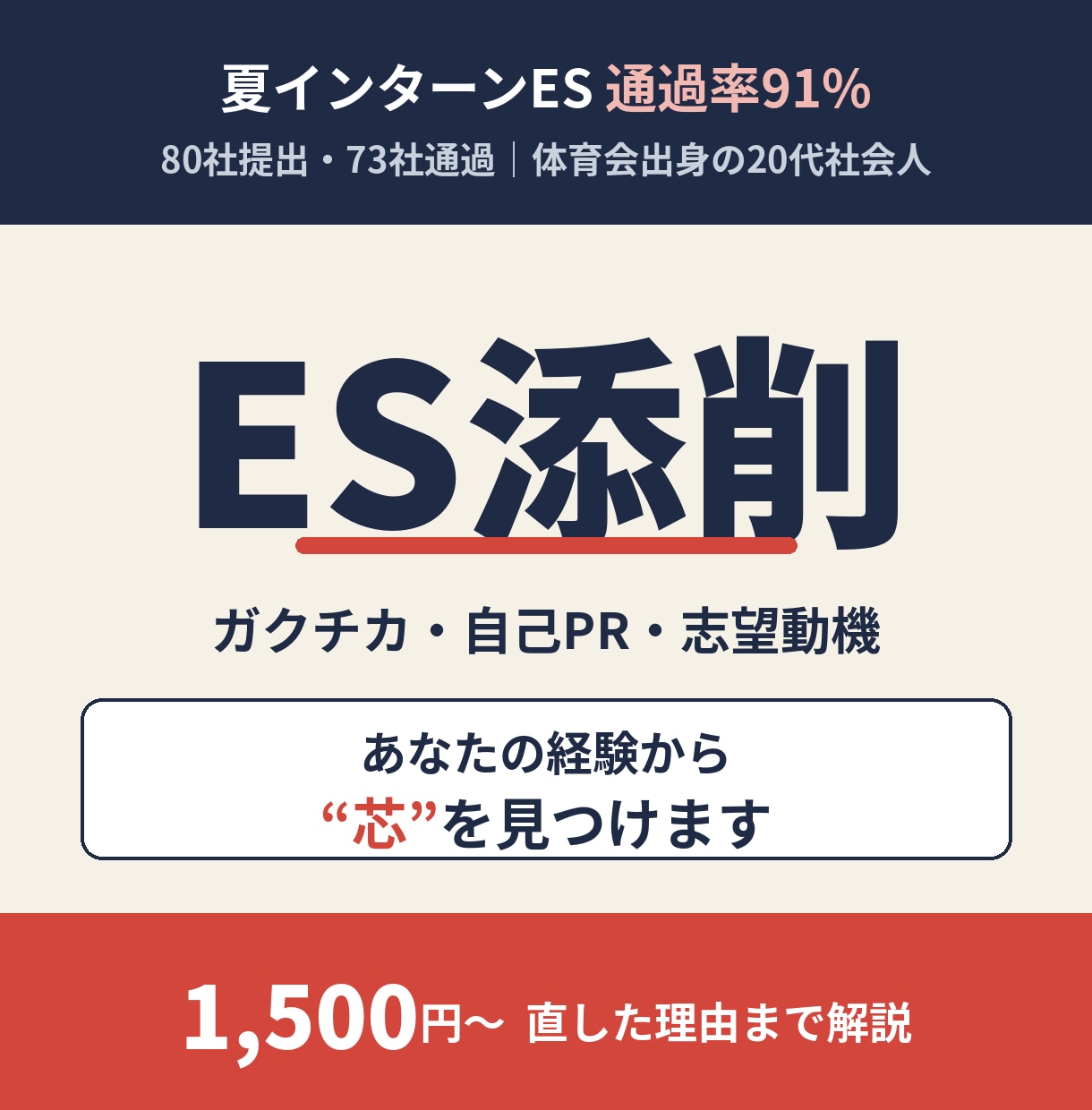 ES通過率91%の現役社会人がES添削します 経験の"芯"を見つけ、選ばれるESに。直した理由まで解説！ イメージ1