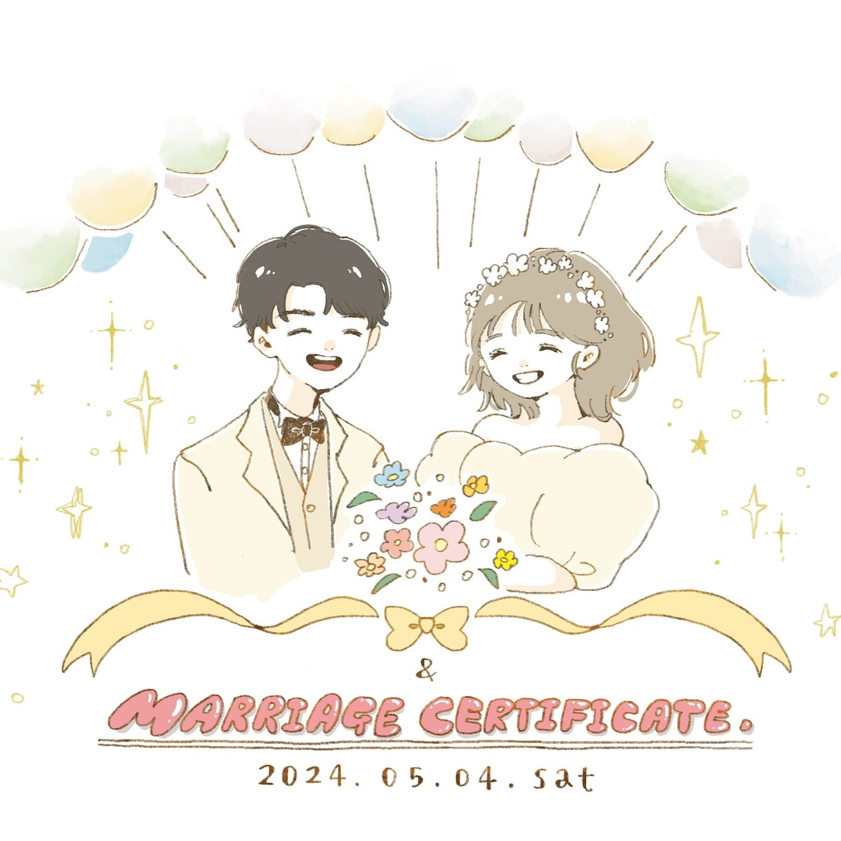やさしいタッチのウェディングイラスト描きます ◯結婚証明書のプチイラスト◯似顔絵など イメージ1