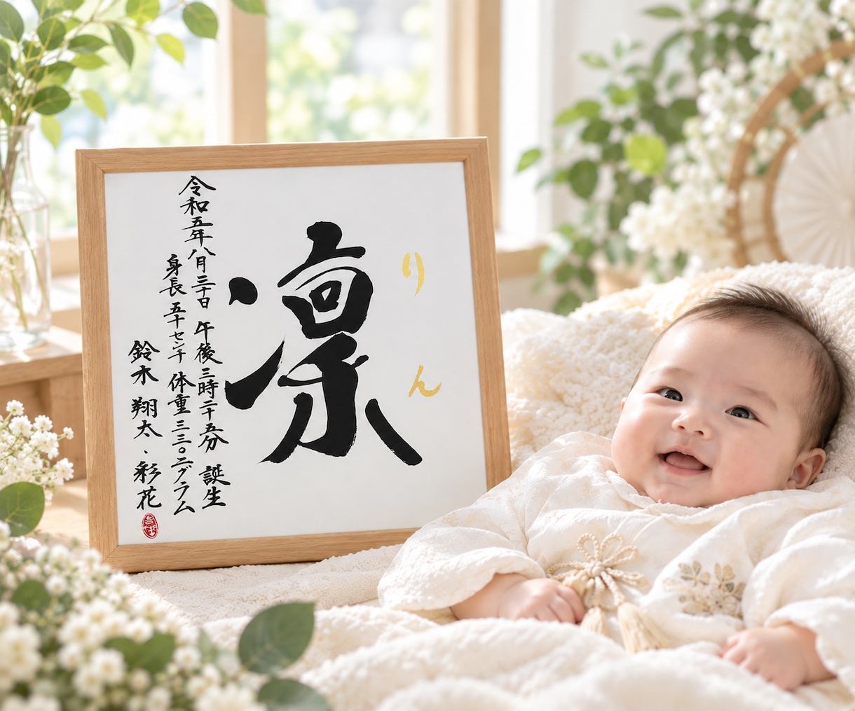 一生残る、想いを込めた命名書をお書きします お子さまのお名前に込められた想いを、丁寧に形にいたします。 イメージ1